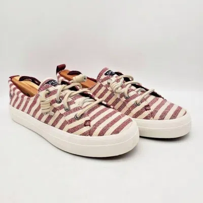 Sperry Women's Crest Vibe Slip On Shoes In Maroon / Cream Stripe In Red