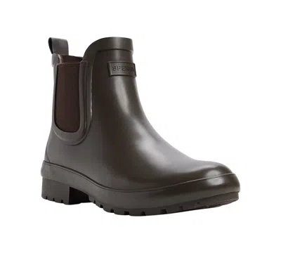 Sperry Women's Drizzle Rain Wear Round Toe Chelsea Booties In Rubber Dark Brown
