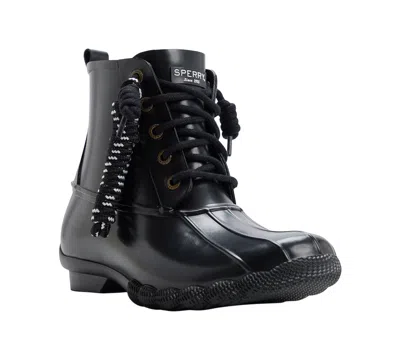 Sperry Women's Rubber Saltwater Duck Lace-up Booties In Rubber Black