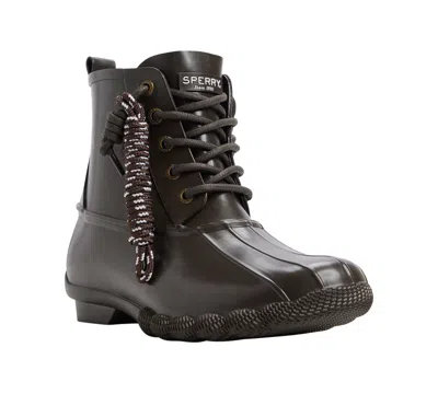 Sperry Women's Rubber Saltwater Duck Lace-up Booties In Rubber Dark Brown