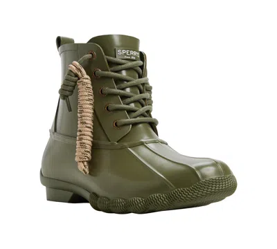 Sperry Women's Rubber Saltwater Duck Lace-up Booties In Rubber Khaki