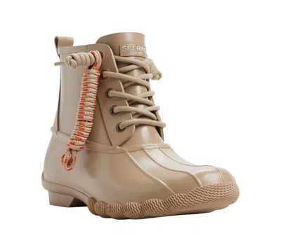 Sperry Women's Rubber Saltwater Duck Lace-up Booties In Rubber Taupe
