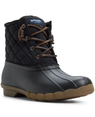 Sperry Women's Saltwater Duck Lace-up Booties In Black Quilted