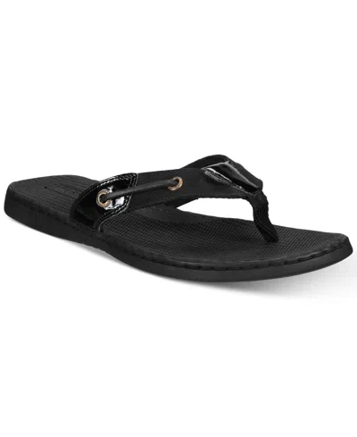 Sperry Women's Seafish Flip Flop Sandals, Created For Macy's In Mixed Material Black Patent