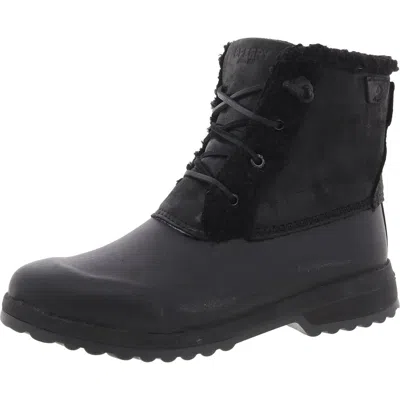 Sperry Womens Zipper Faux Fur Shearling Boots In Black