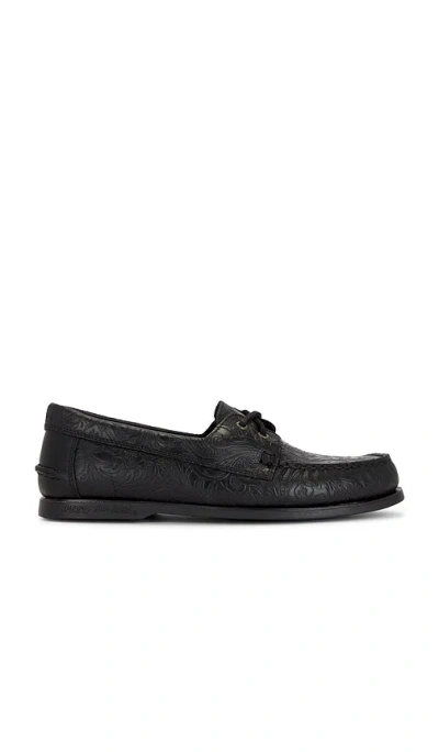 Sperry X One Of These Days Lou Boat Shoe In Black Leather Embossed