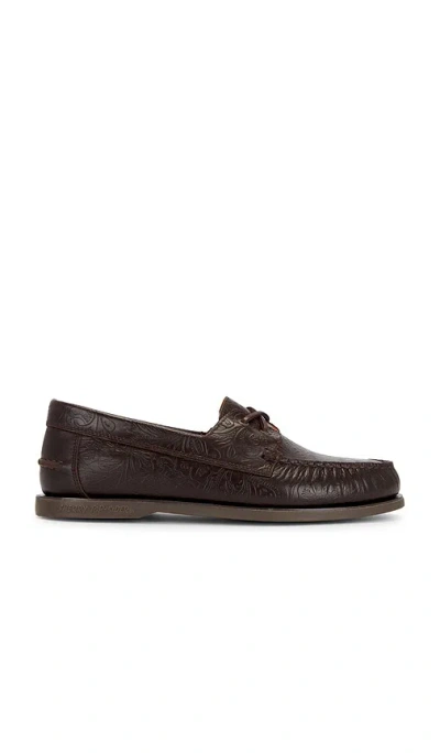 Sperry X One Of These Days Lou Boat Shoe In Chocolate Leather Embossed