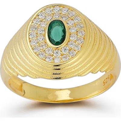 Sphera Milano 14k Gold Over Silver Cubic Zirconia Signet Ring In Gold Green