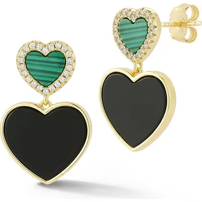 Sphera Milano 14k Gold Over Silver Malachite & Cubic Zirconia Heart Drop Earrings