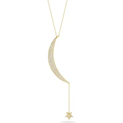 Sphera Milano 14k Gold Over Silver Moon & Star Pavé Necklace