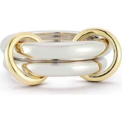 Sphera Milano 14k Gold Plate Mixed Metal Band Ring In Brown