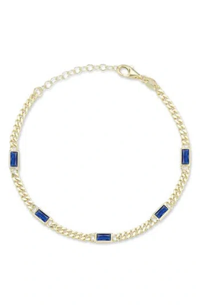 Sphera Milano 14k Gold Plate Sterling Silver Curb Cz Station Bracelet In Gold/blue