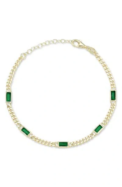 Sphera Milano 14k Gold Plate Sterling Silver Curb Cz Station Bracelet In Gold/green