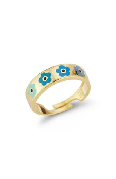 Sphera Milano 14k Gold Plated Adjustable Enamel Flower Ring