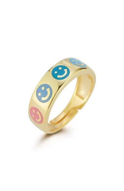 Sphera Milano 14k Gold Plated Adjustable Enamel Smiley Face Ring
