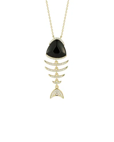 Sphera Milano 14k Gold Plated Black Agate Cz Necklace