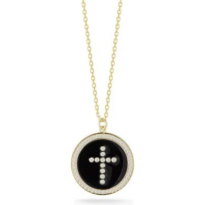 Sphera Milano 14k Gold Plated Cubic Zirconia Cross Medallion Pendant Necklace