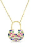Sphera Milano 14k Gold Plated Cz Lock Pendant Necklace In Gold