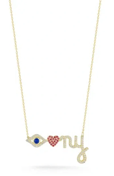 Sphera Milano 14k Over Silver Cz I Love Ny Necklace In Gold