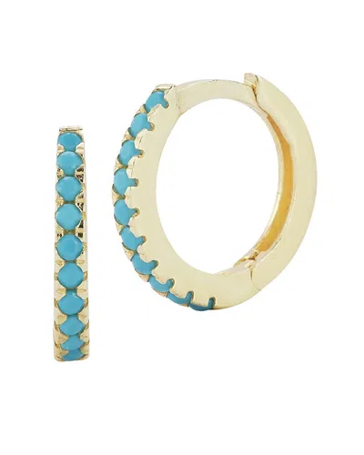 Sphera Milano 14k Gold Plated Sterling Silver Synthetic Turquoise Huggie Hoop Earrings