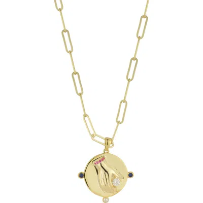 Sphera Milano 14k Gold Plated Medallion Pendant Necklace