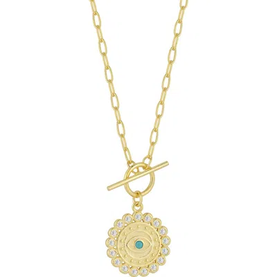 Sphera Milano 14k Gold Plated Sterling Silver Cz Evil Eye Pendant Necklace