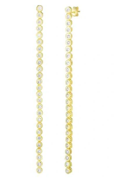 Sphera Milano 14k Gold Plated Sterling Silver Cz Linear Drop Earrings In Multi
