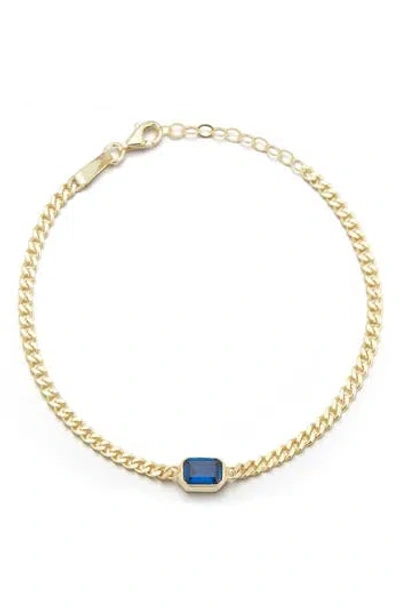 Sphera Milano 14k Gold Plated Sterling Silver Emerald Cut Cz Curb Chain Bracelet In Yellow Gold/blue