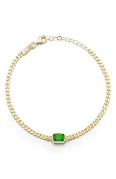 Sphera Milano 14k Gold Plated Sterling Silver Emerald Cut Cz Curb Chain Bracelet In Yellow Gold/green