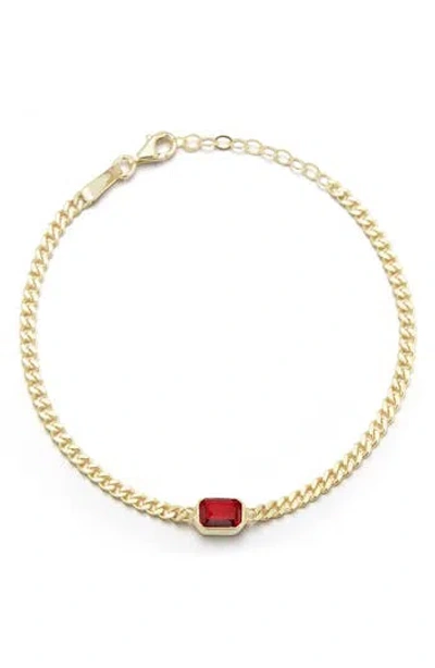 Sphera Milano 14k Gold Plated Sterling Silver Emerald Cut Cz Curb Chain Bracelet In Yellow Gold/red