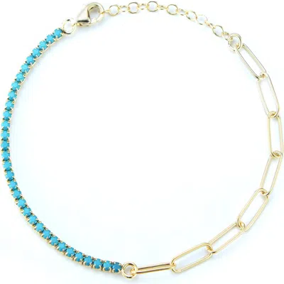 Sphera Milano 14k Over Silver Cz Paperclip X Tennis Bracelet In Blue