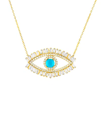 Sphera Milano 14k Over Silver Cz Asa Evil Eye Necklace In Gold
