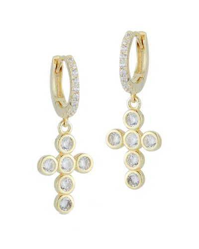 Sphera Milano 14k Over Silver Cz Cross Earrings In Gold