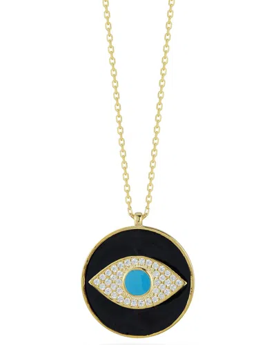 Sphera Milano 14k Over Silver Cz Enamel Synthetic Turquoise Evil Eye Necklace In Gold