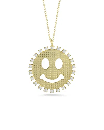 Sphera Milano 14k Over Silver Cz Smiley Face Necklace In Gold