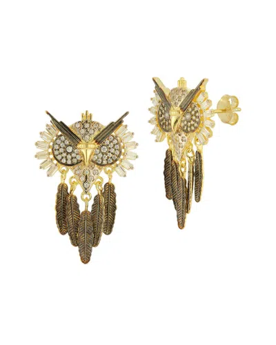 Sphera Milano 14k Over Silver Cz Statement Owl Earrings In Gold
