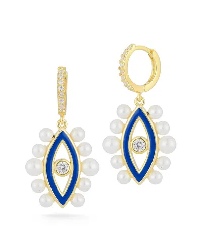 Sphera Milano Imitation Pearl Evil Eye Huggie Hoop Earrings In Gold