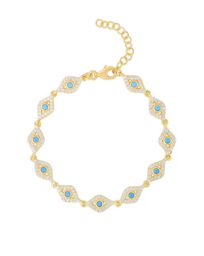 Sphera Milano 14k Over Silver Turquoise Cz Evil Eye Bracelet In Gold