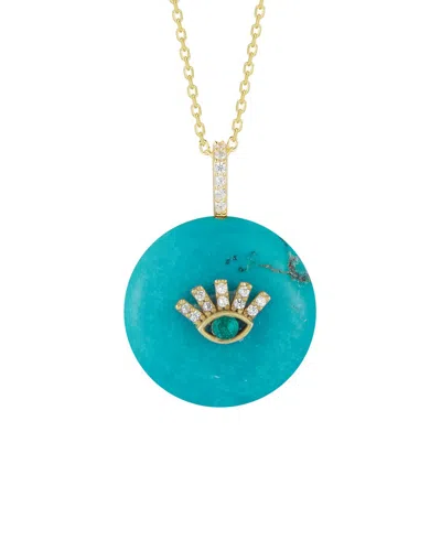 Sphera Milano 14k Over Silver Turquoise Cz Evil Eye Necklace In Gold