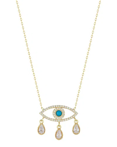 Sphera Milano 14k Over Silver Turquoise Cz Evil Eye Necklace In Gold