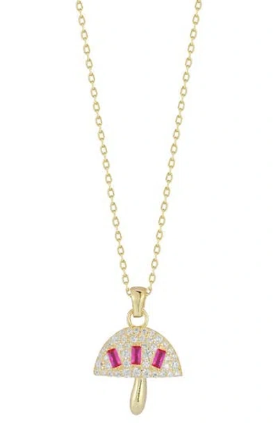 Sphera Milano 14k Yellow Gold Plated Sterling Silver Cz Mushroom Pendant Necklace