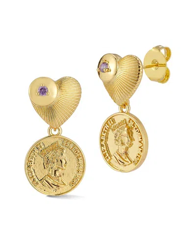 Sphera Milano 18k Plated Cz Heart Drop Earrings In Gold