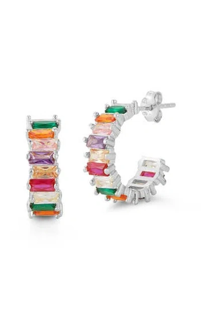 Sphera Milano Baguette Cubic Zirconia Hoop Earrings In Silver