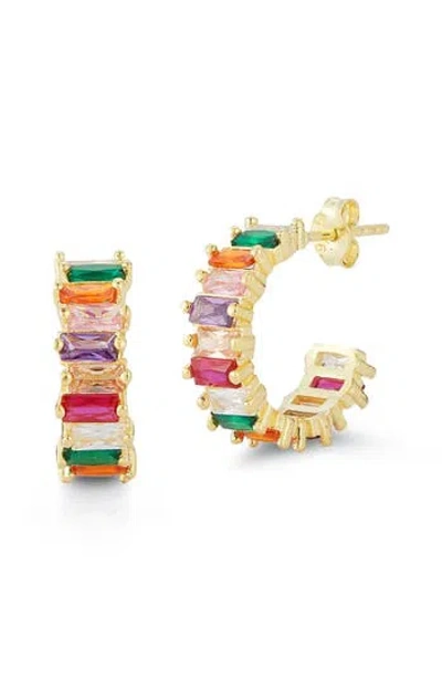 Sphera Milano Baguette Cut Hoop Earrings In Gold