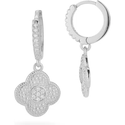 Sphera Milano Clover Drop Huggie Hoop Earrings In Silver