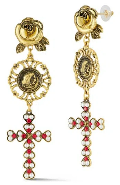 Sphera Milano Plated Rose Cross Earrings In Gold