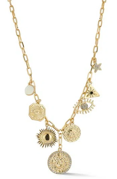 Sphera Milano Plated Evil Eye Medallion Charm Necklace In Gold