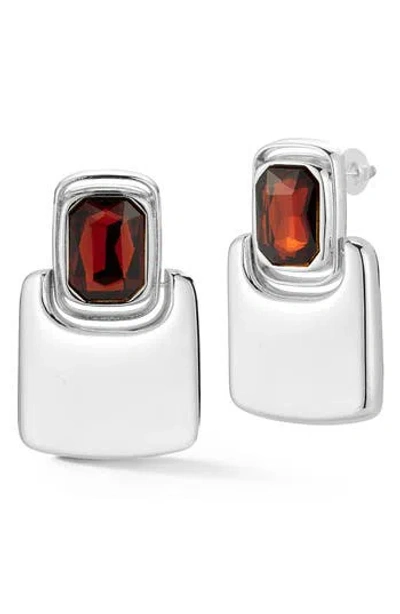 Sphera Milano Crystal Rectangular Drop Earrings In Silver