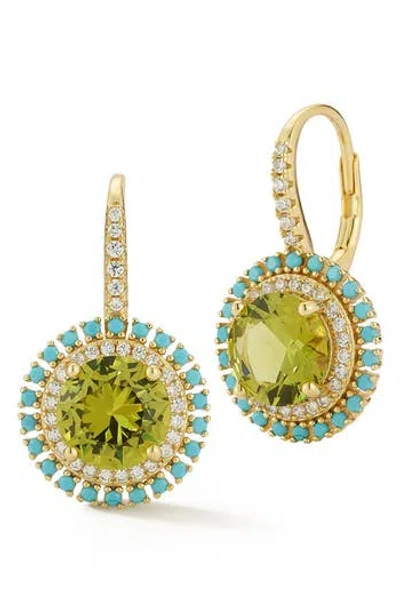 Sphera Milano Cubic Zirconia & Synthetic Turquoise Halo Lever Back Earrings In Gold