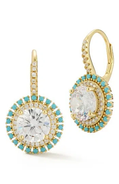 Sphera Milano Cubic Zirconia & Synthetic Turquoise Halo Lever Back Earrings In Gold